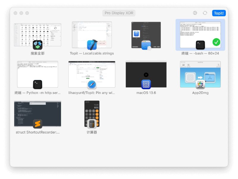 🗣Topit：macOS 上的应用窗口置顶工具📁 软件简介：Topit 是一个开源工具，专为 macOS 用户设计，可以让用户将任意多个应用窗口强制置顶显示